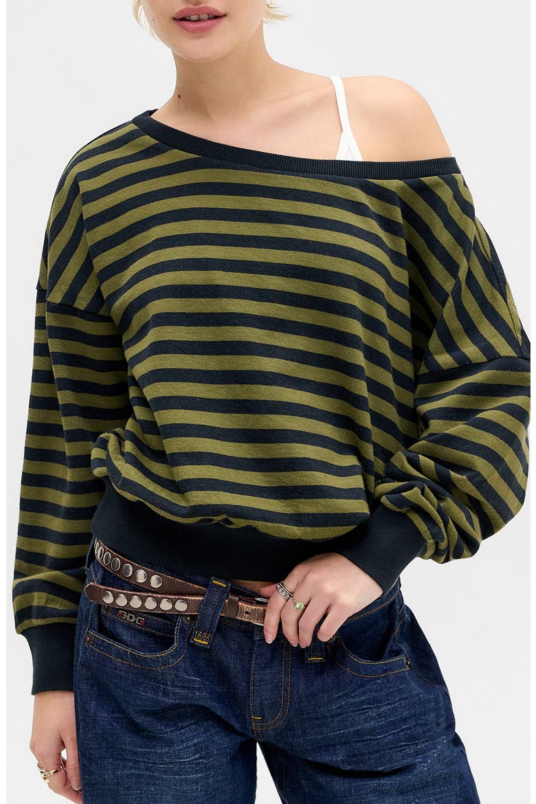 Kurt Striped Off the Shoulder Top, Main, color, GREEN STRIPE