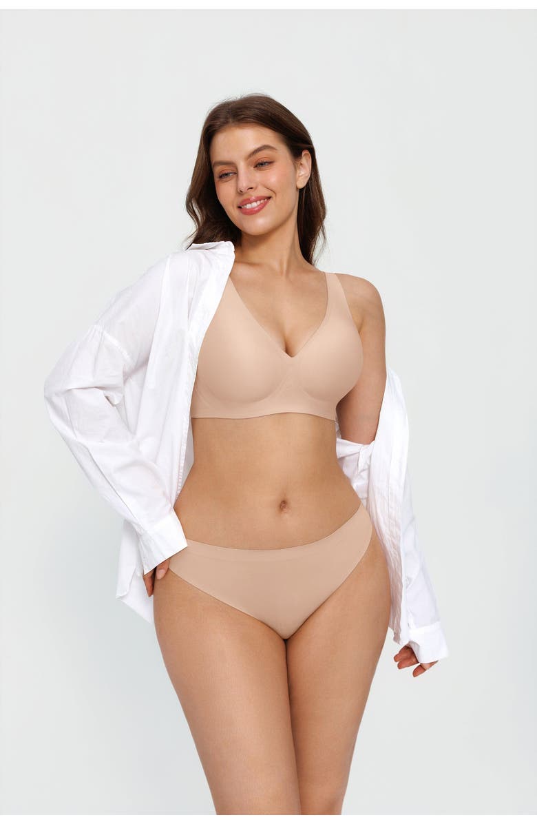 Popilush Seamless Wireless Jelly Leopard Contour Minimizer Support Bra, Alternate, color, Light Apricot