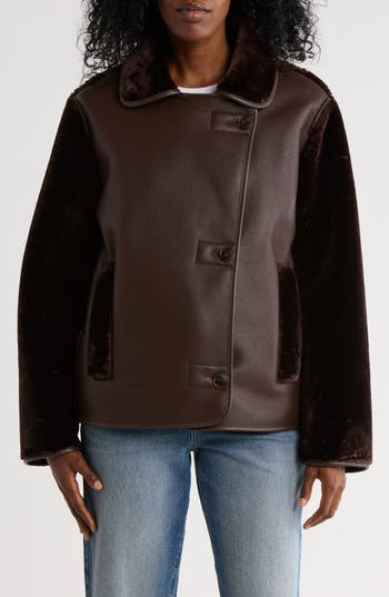 Hudson Jeans Faux Leather & Faux Shearling Jacket In Brown