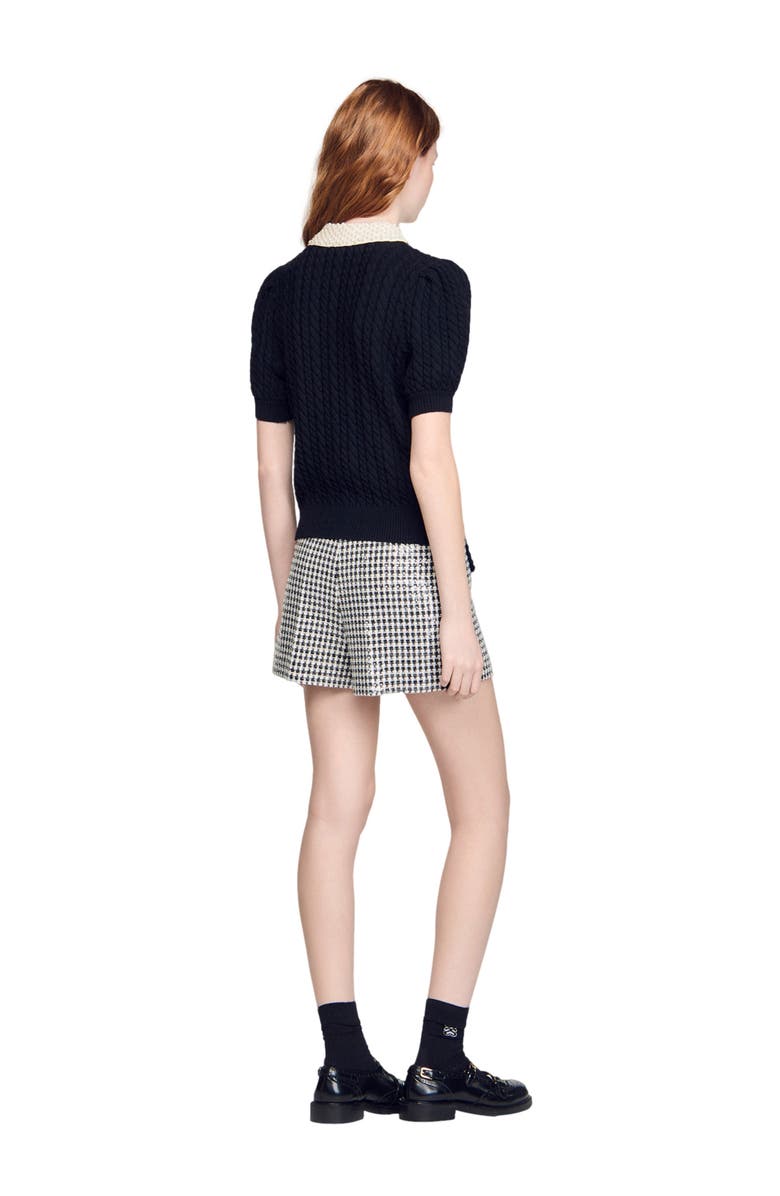 SANDRO Detachable collar cable knit sweater, Alternate, color, Black