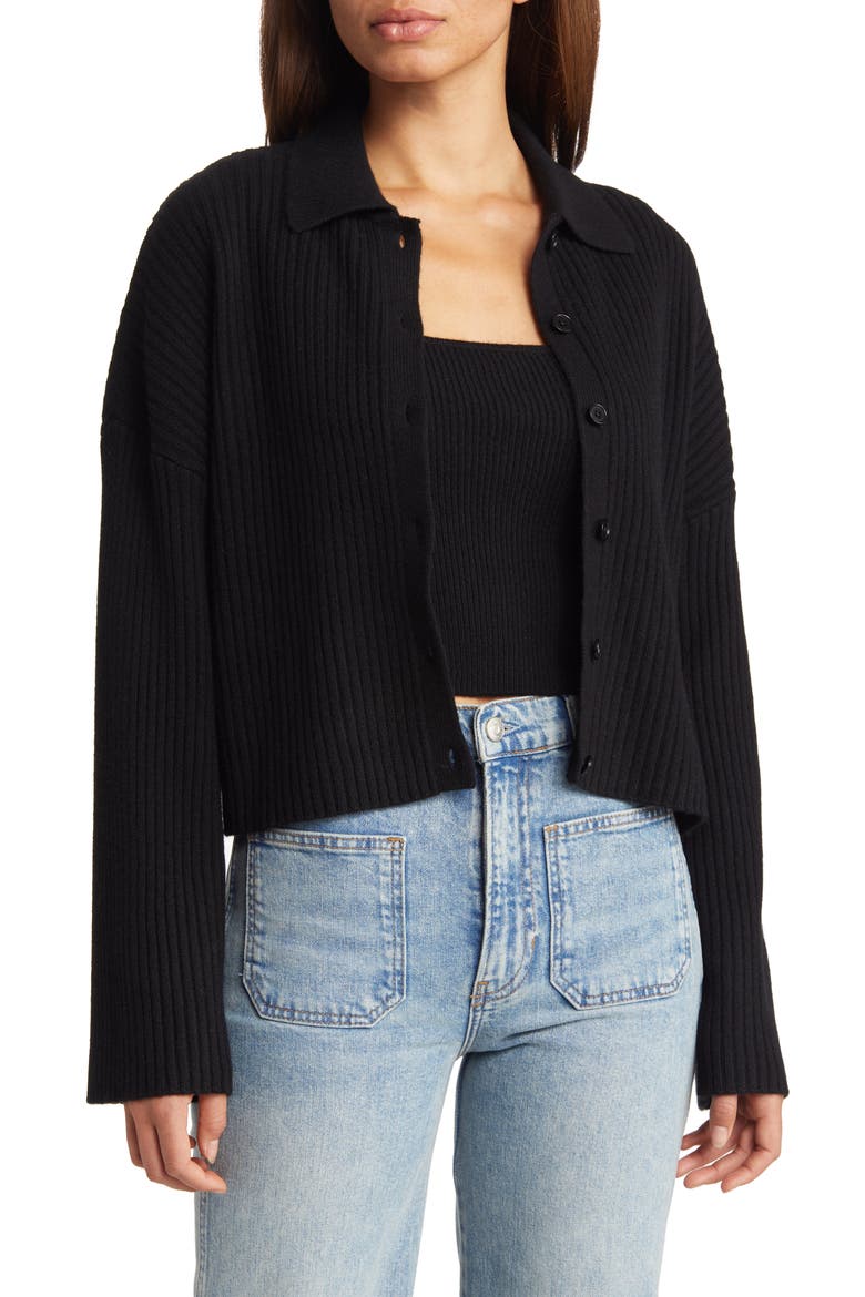 Frida Recycled Cashmere Blend Tank Top & Cardigan Set, Main, color, BLACK