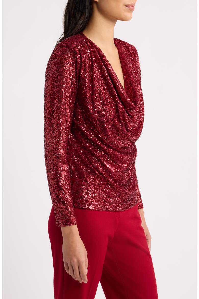 Sequin Cowl Neck Top, Alternate, color, TITIAN RED