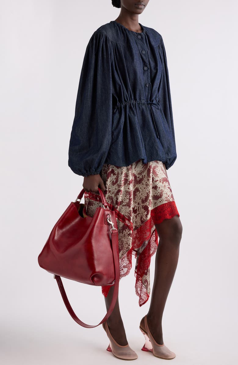 Dries Van Noten Shake Orchid Petal Print Asymmetric Lace Trim Silk Skirt, Alternate, color, 