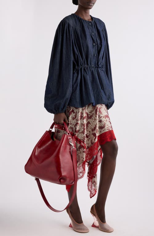 Dries Van Noten Shake Printed Lace-trim Handkerchief Silk Skirt In Burgundy