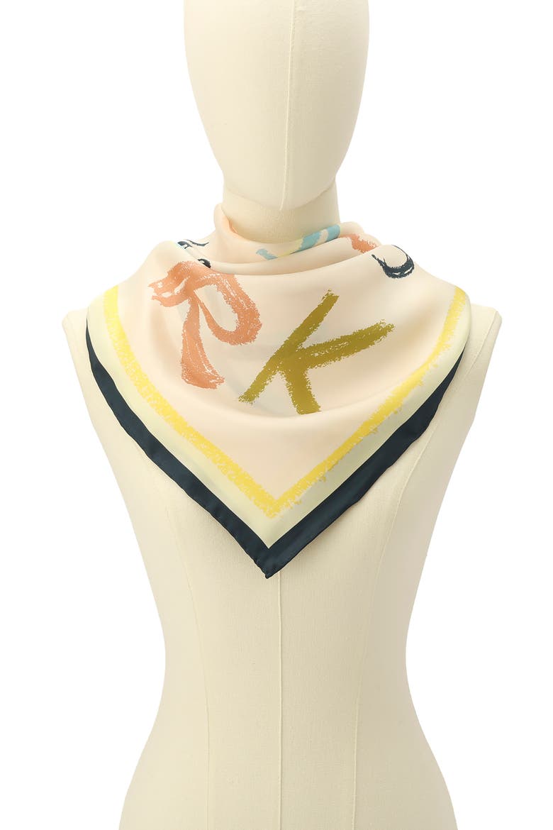scribble silk square scarf, Alternate, color, IVORY
