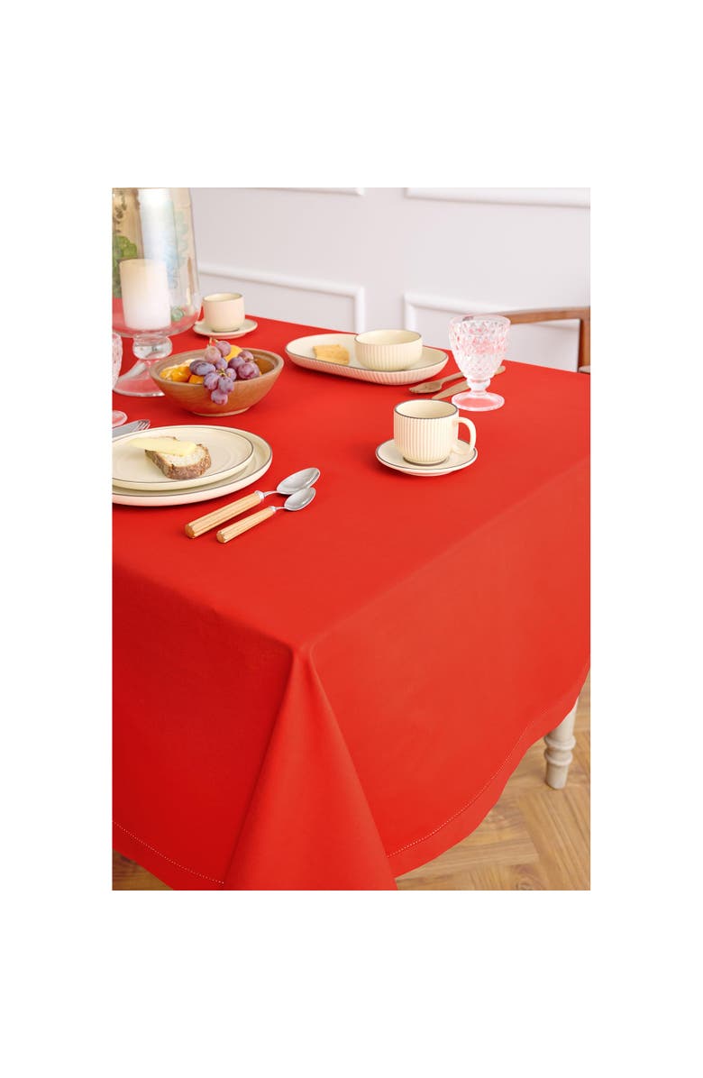 Solino Home Cotton Linen Hemstitch Tablecloth, Alternate, color, Poppy Red