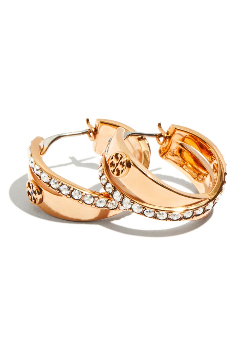 Icon Pavé Double Hoop Earrings, Alternate, color, TORY GOLD / CRYSTAL