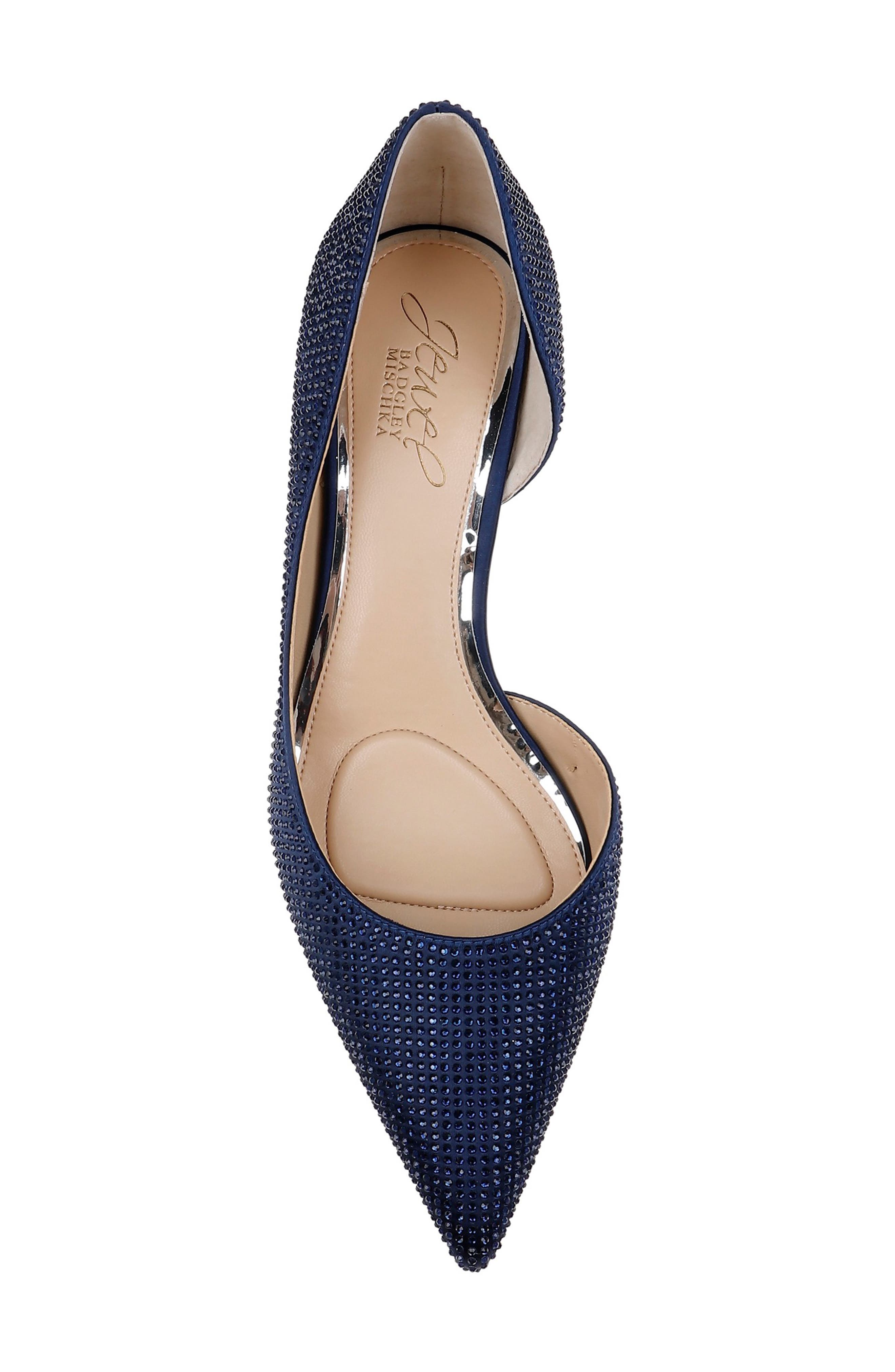 Teegan Half d'Orsay Pointed Toe Kitten Heel Pump, Alternate, color, NAVY SATIN