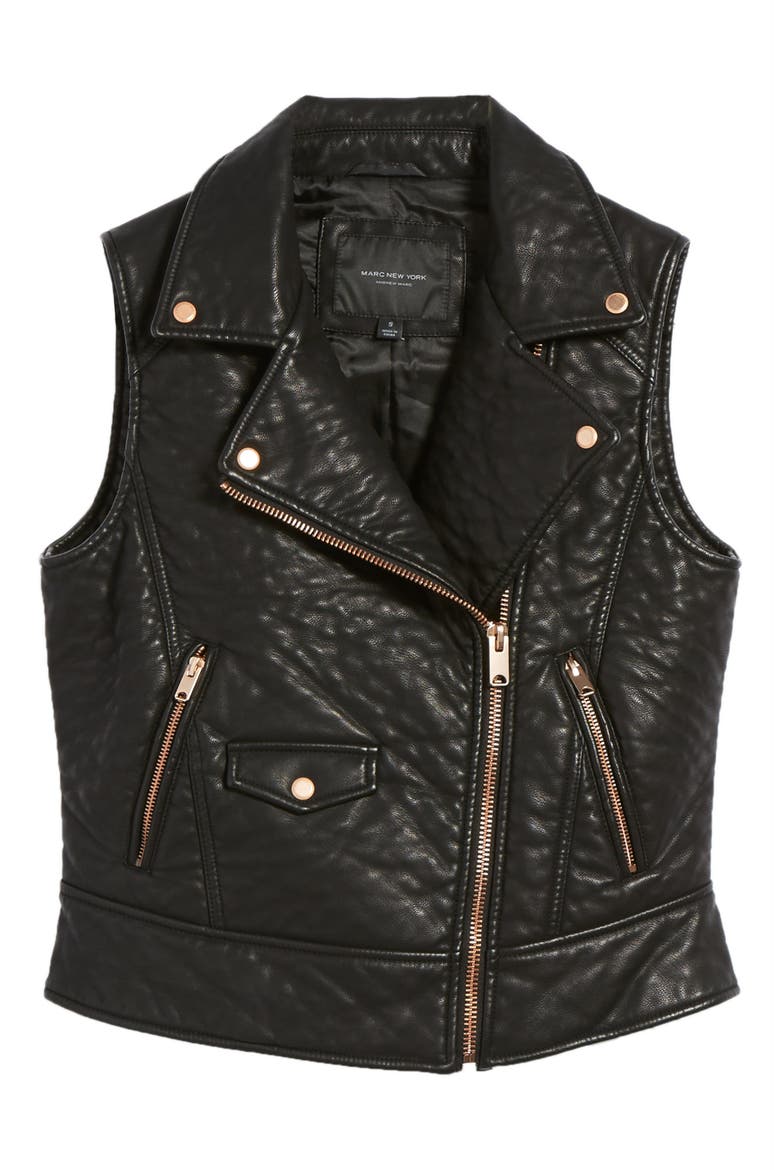Andrew Marc Billie Faux Leather Vest, Alternate, color, BLACK