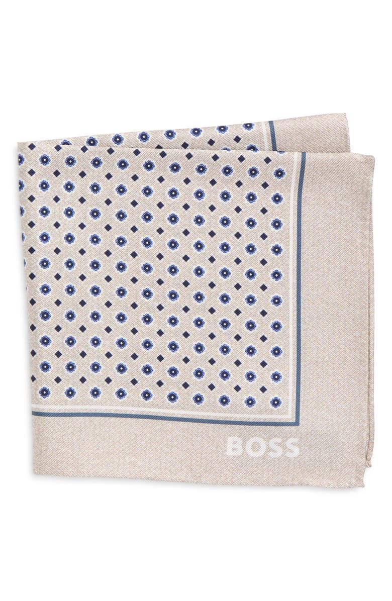BOSS Silk Pocket Square, Main, color, Open Beige