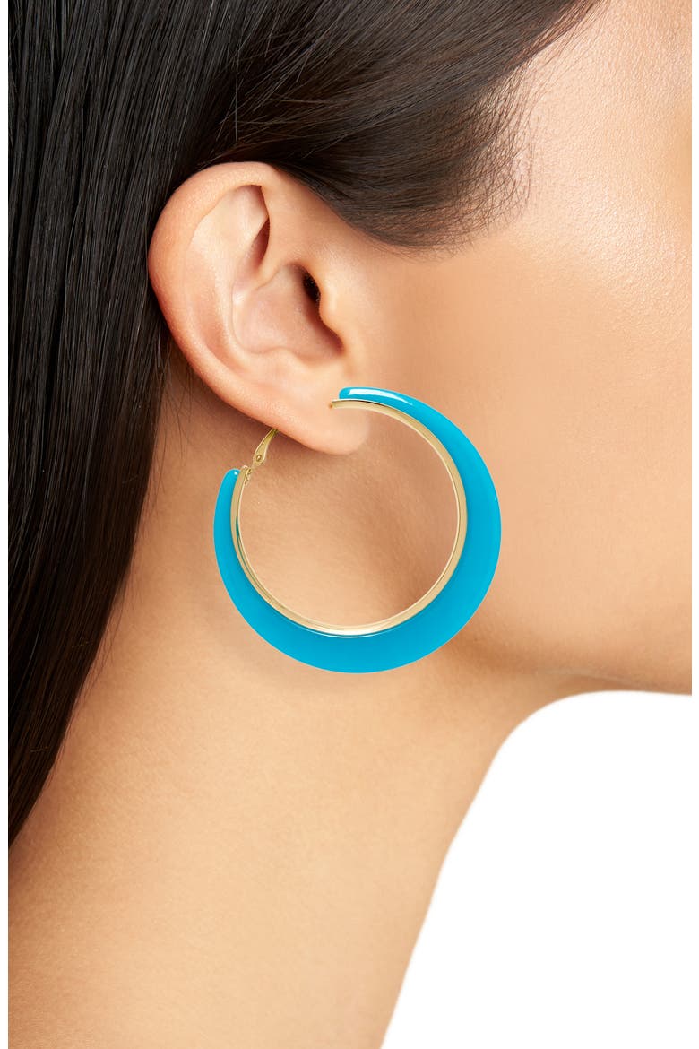 Resin Hoop Earrings, Alternate, color, GOLD- NEON BLUE