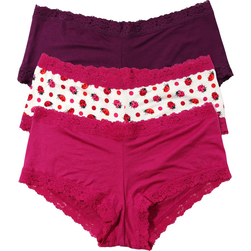 Hanky Panky Dream Jersey Boyshorts 3-pack In Purple/pink/kiss From A Rose