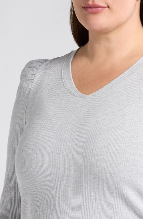 Wit & Wisdom Puff Shoulder Rib Top In Heather Grey