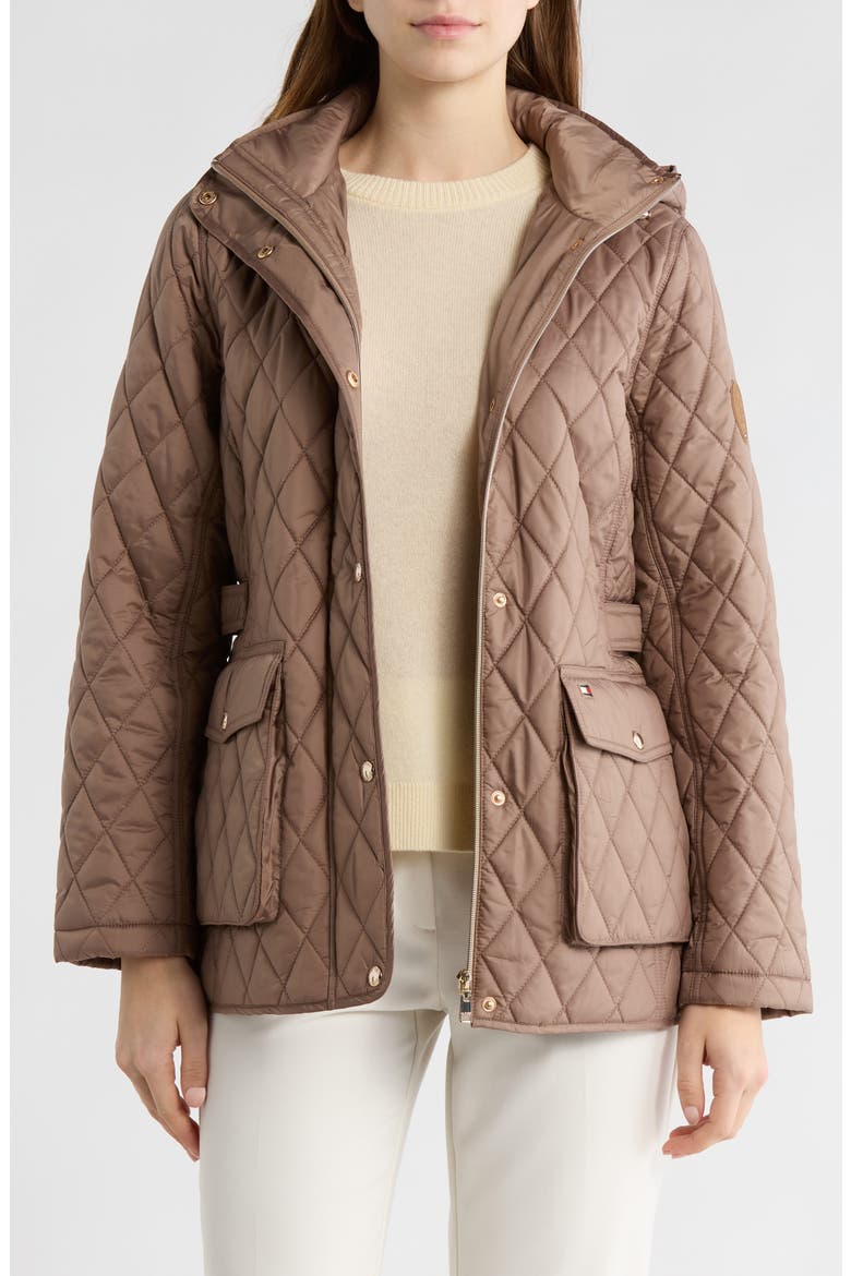 Hooded Diamond Quilted Jacket, Alternate, color, KHAKI