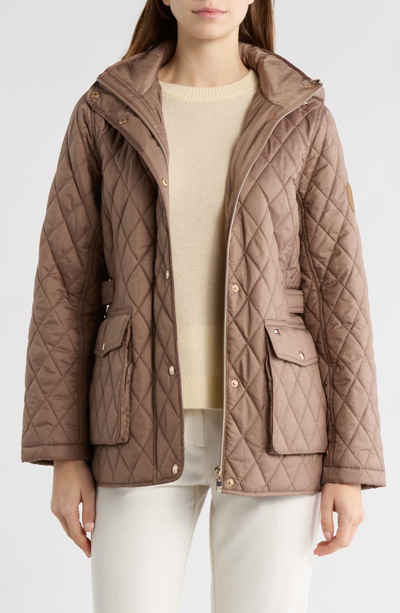 Tommy Hilfiger Hooded Diamond Quilted Jacket, Alternate, color, Khaki