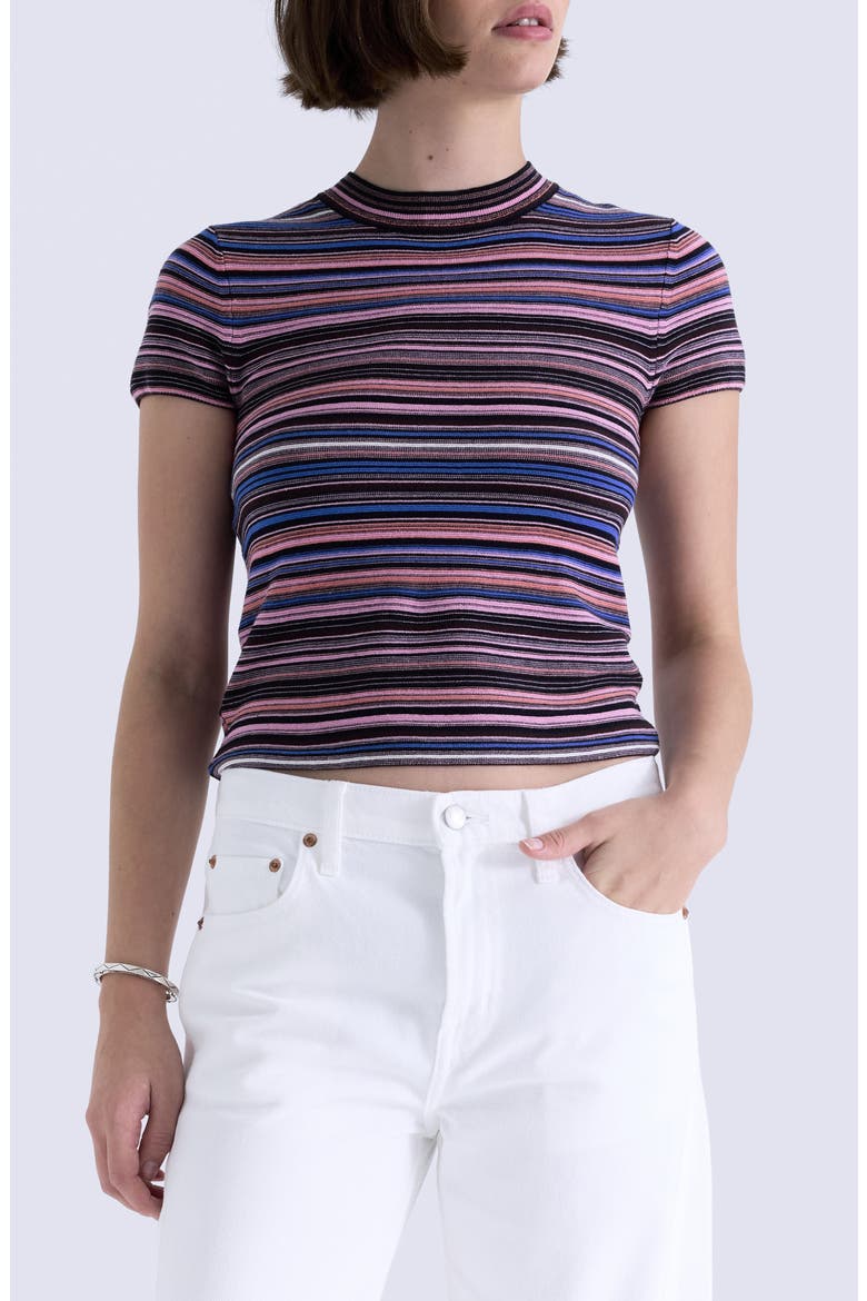 Selene Stripe Cotton Short Sleeve Sweater, Main, color, EGYPTIAN BLUE MULTI STRIPE