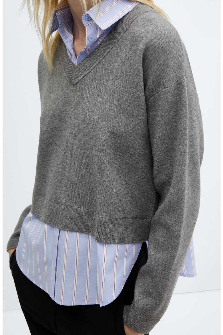Layered Look Sweater, Alternate, color, DARK HEATHER GREY
