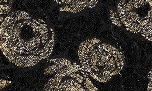 Cece Floral Sequin Strapless Gown In Black