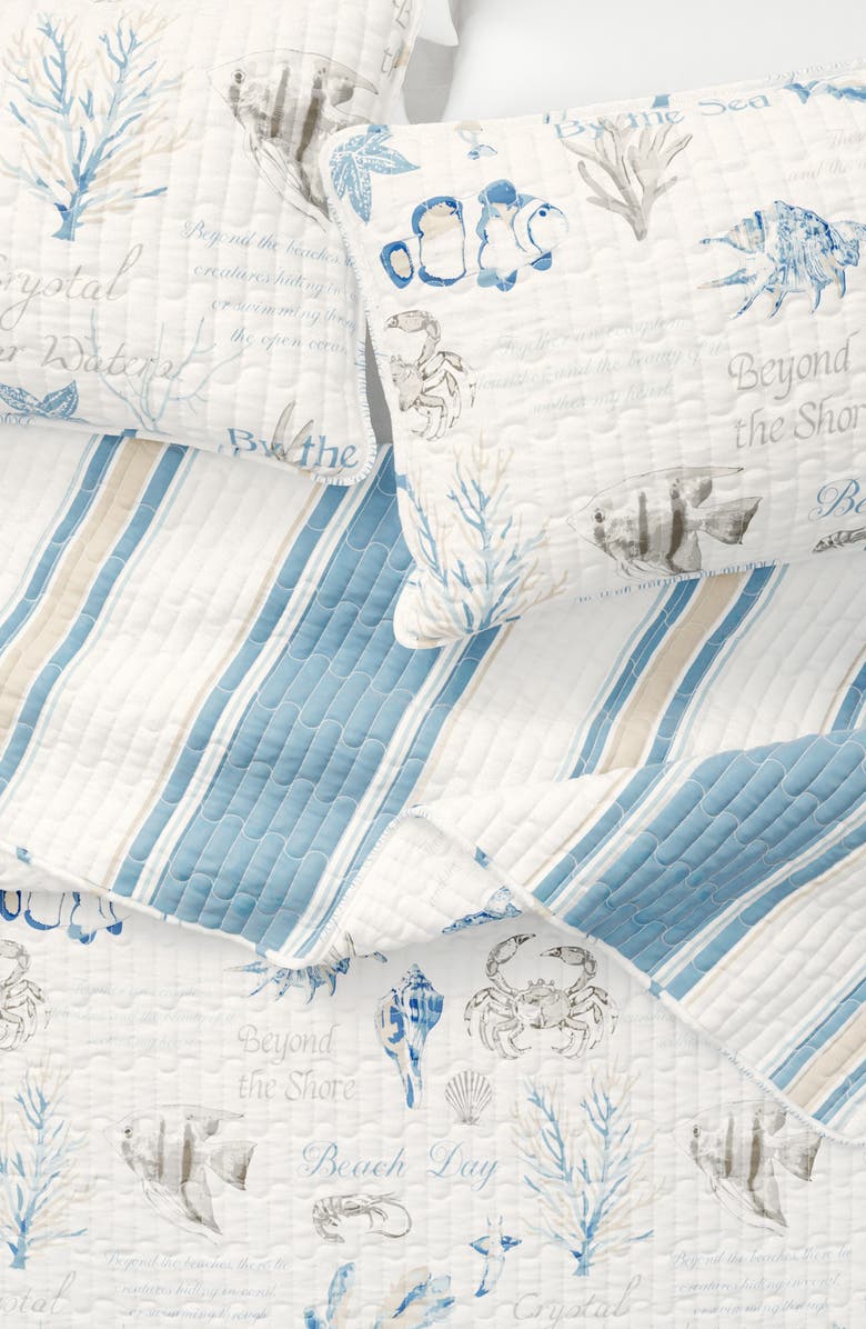 Woven & Weft Striped Reversible Coastal Quilt Set, Main, color, Flag Stripe / Ocean Stories