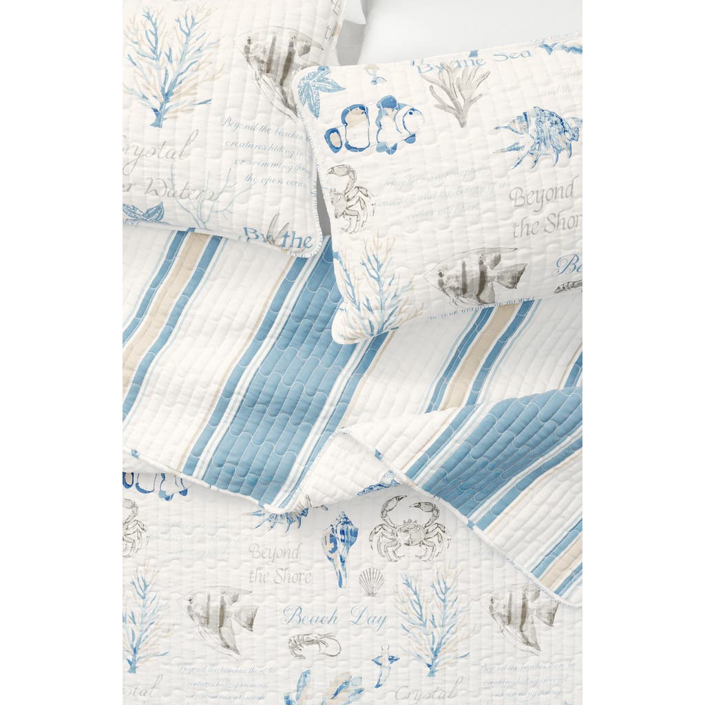 Woven & Weft Coastal Print Quilt & Shams Set In Flag Stripe/ocean Stories