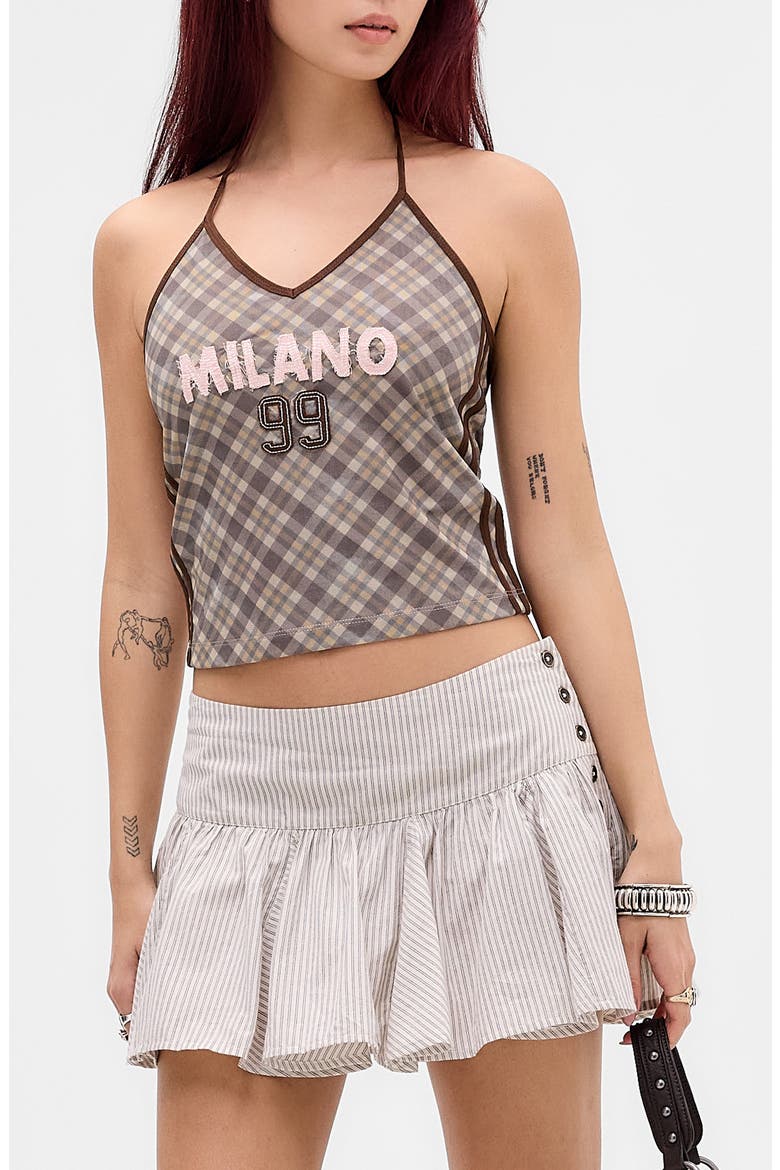 Milano '99 Plaid Halter Top, Main, color, GREY CHECK