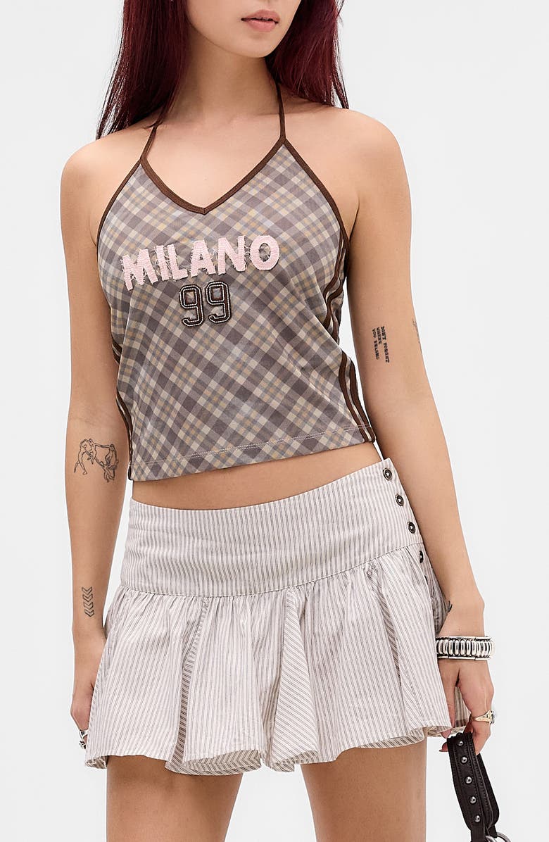 BDG Urban Outfitters Milano '99 Plaid Halter Top, Main, color, Grey Check