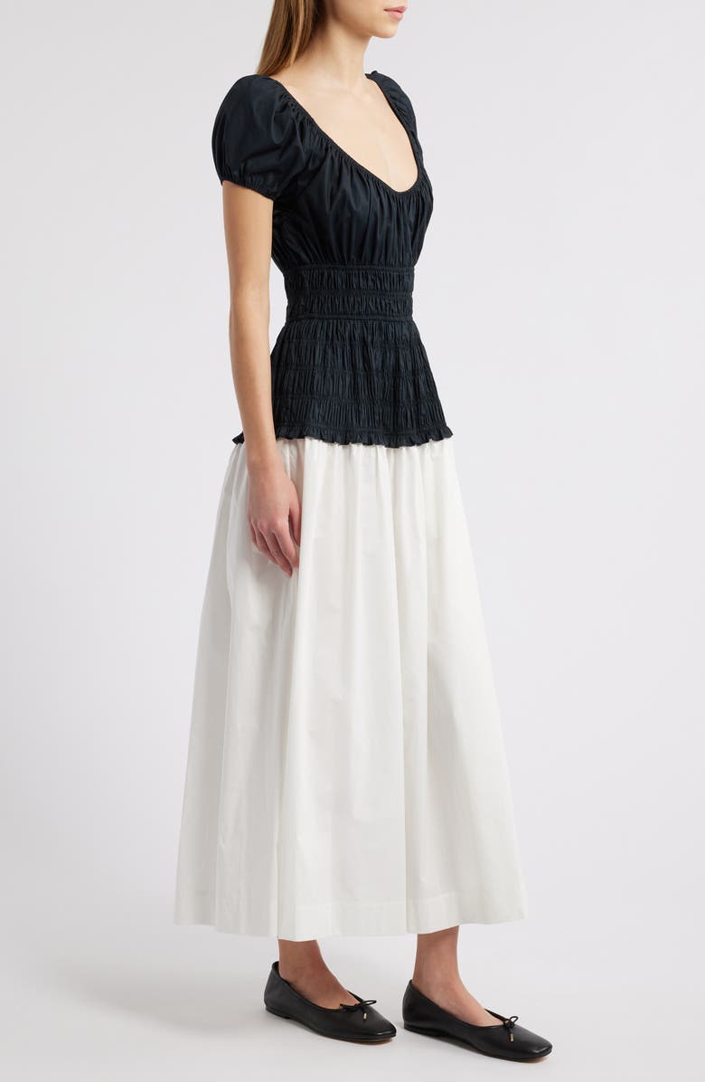 DÔEN Enya Pleated Organic Cotton Maxi Dress, Alternate, color, Black With Salt