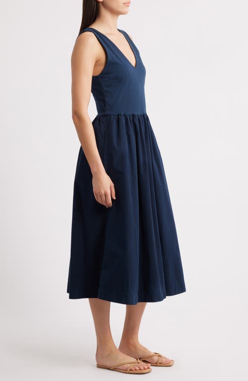 Shop Nation Ltd Daria Sleeveless Mixed Media Pima Cotton Midi Dress In Night Sky