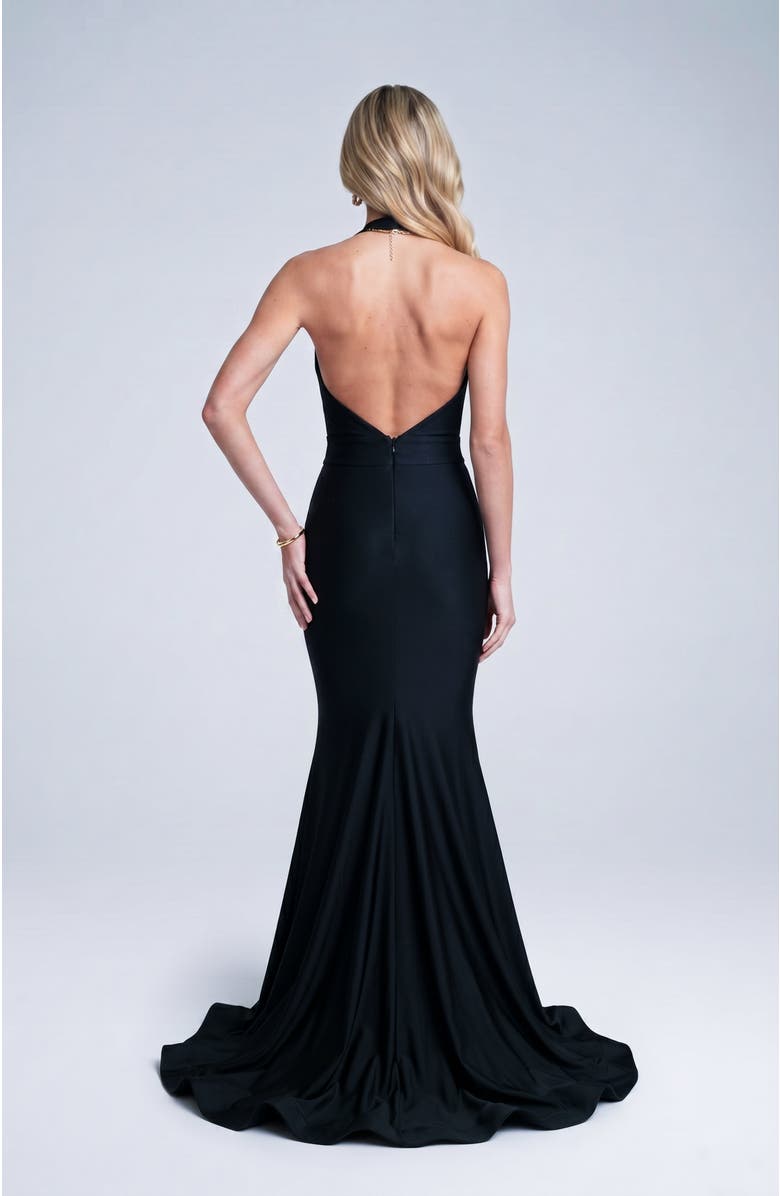 Jessica Angel Plunging Halter Neck Mermaid Evening Gown, Alternate, color, Black