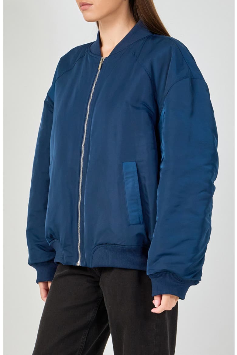 Ruched Bomber Jacket, Alternate, color, NAVY