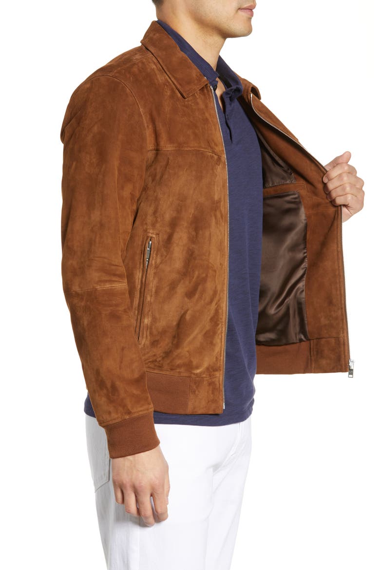 Noland Able Regular Fit Suede Bomber Jacket, Alternate, color, TOBACCO