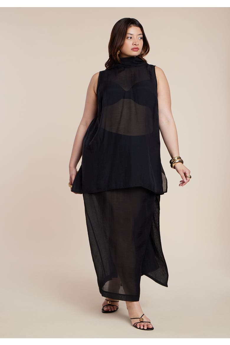 Sheer Neck Tie Tunic, Alternate, color, BLACK ONYX