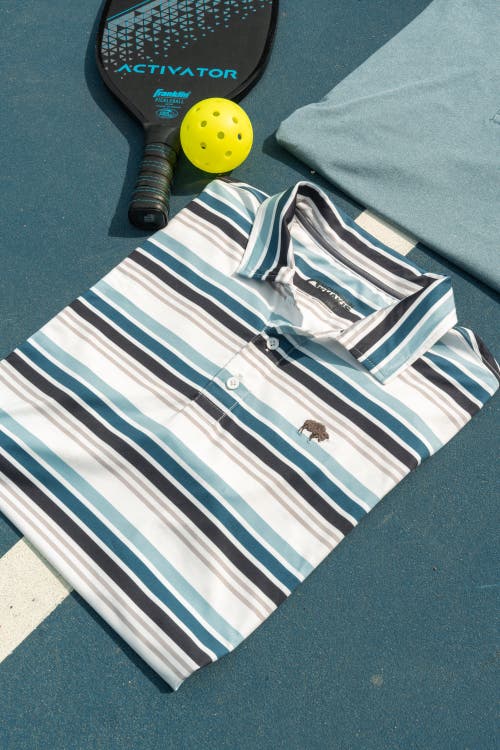 Mountain Khakis Roan Stripe Performance Polo In Spring Water