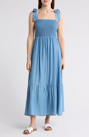 BLU PEPPER BLU PEPPER TIE SHOULDER MIDI DRESS