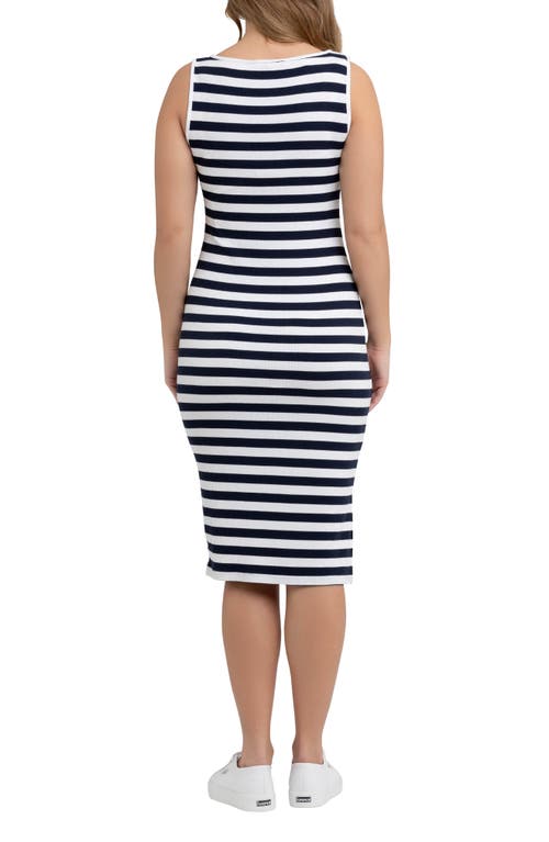 Ripe Maternity Lee Stripe Snap Button Maternity/nursing Dress In Blue