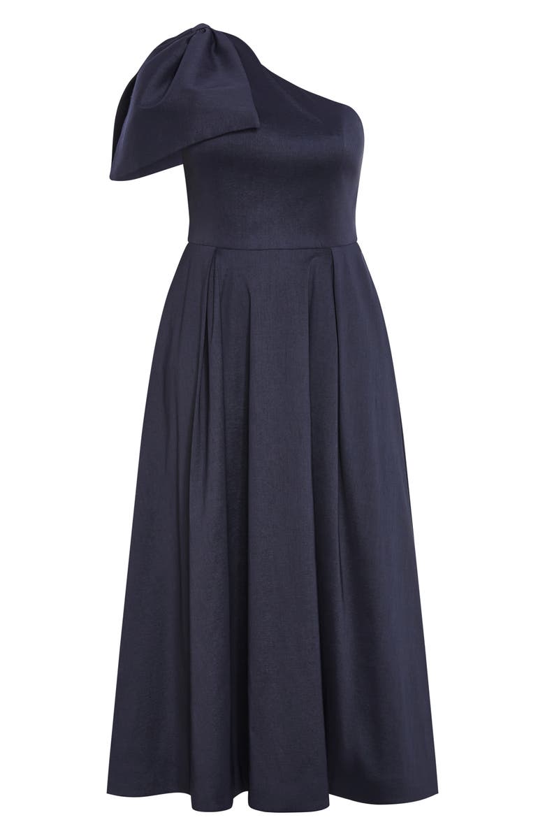 City Chic Captivate Bow One-Shoulder A-Line Gown, Alternate, color, Navy