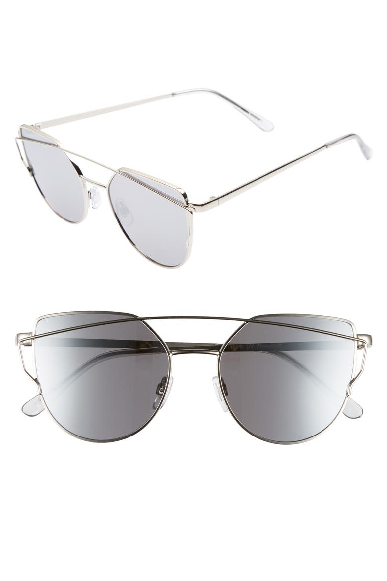 51mm Thin Brow Angular Aviator Sunglasses, Main, color, SILVER/ SILVER