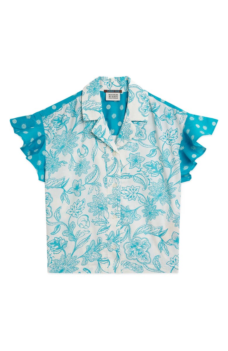 Scotch & Soda Kids' Mixed Print Short Sleeve Shirt, Main, color, Lucky Bandana Eggnog