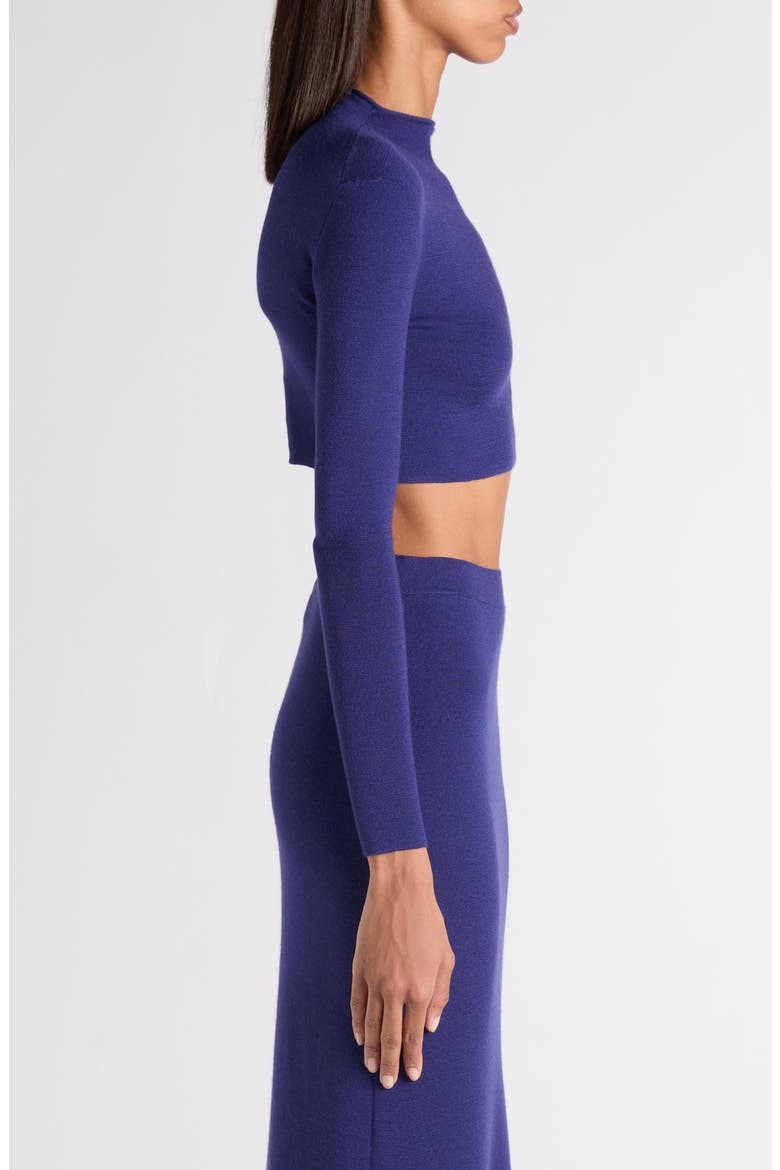 Fitted Long Sleeve Cashmere Crop Sweater, Alternate, color, QUARZ BLUE