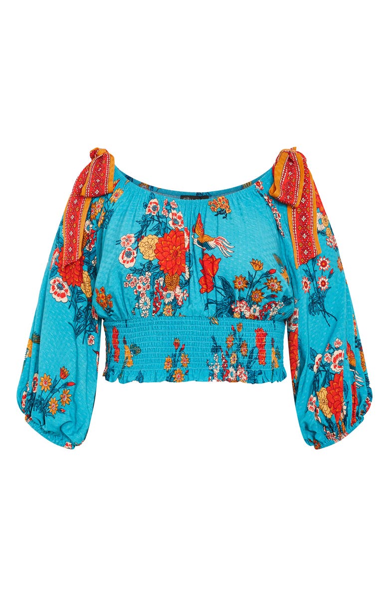 City Chic Venice Floral Print Smocked Waist Crop Top, Alternate, color, 