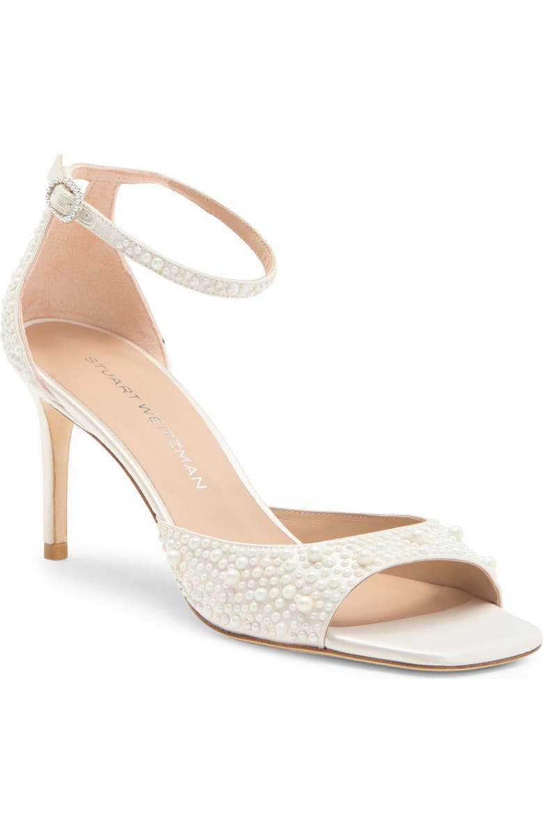Stuart Weitzman Bliss Imitation Pearl Ankle Strap Sandal, Main, color, Cream/ Natural