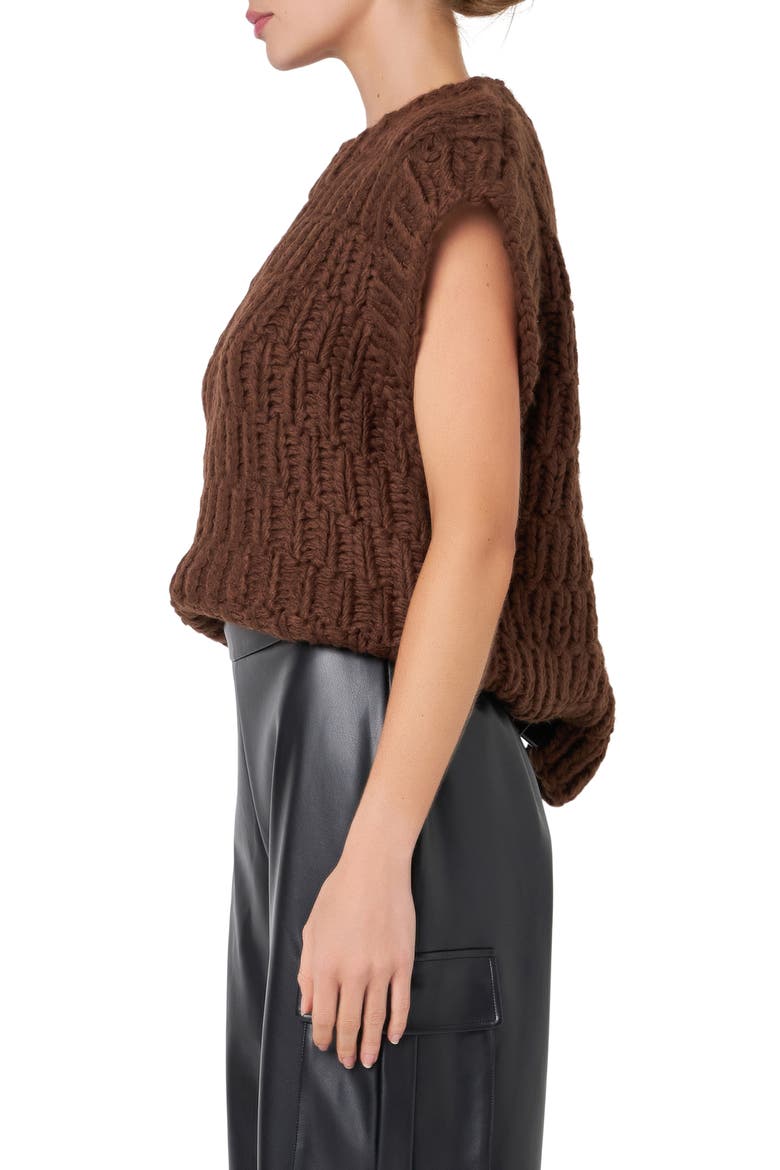 Chunky Cap Sleeve Sweater, Alternate, color, BROWN