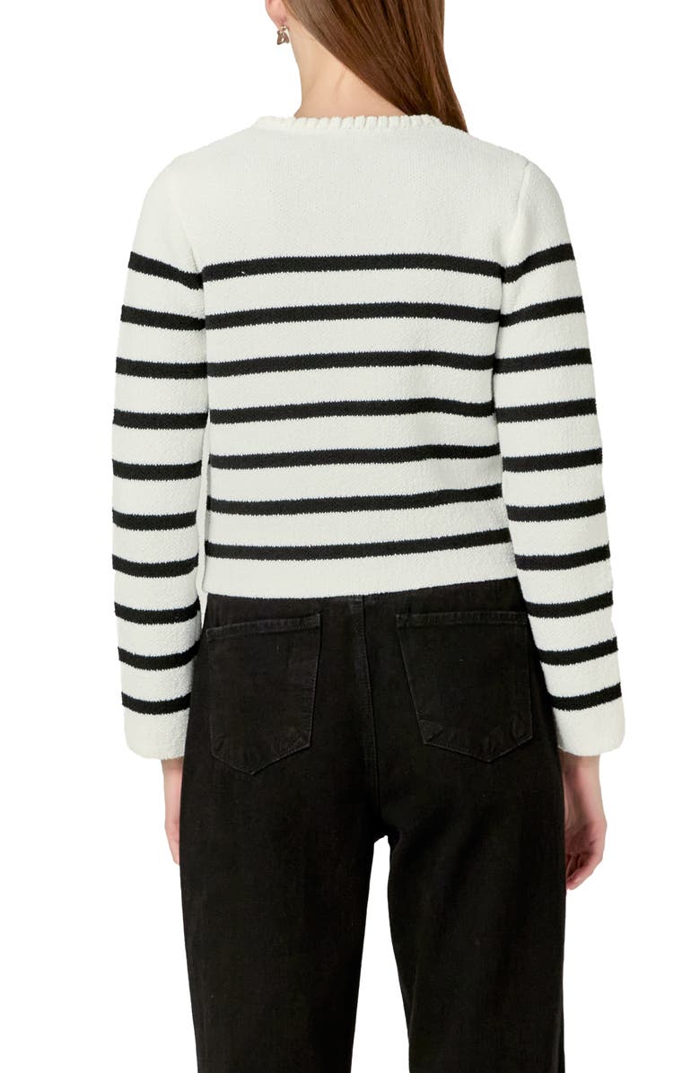 English Factory Stripe Crop Cardigan, Alternate, color, Off White