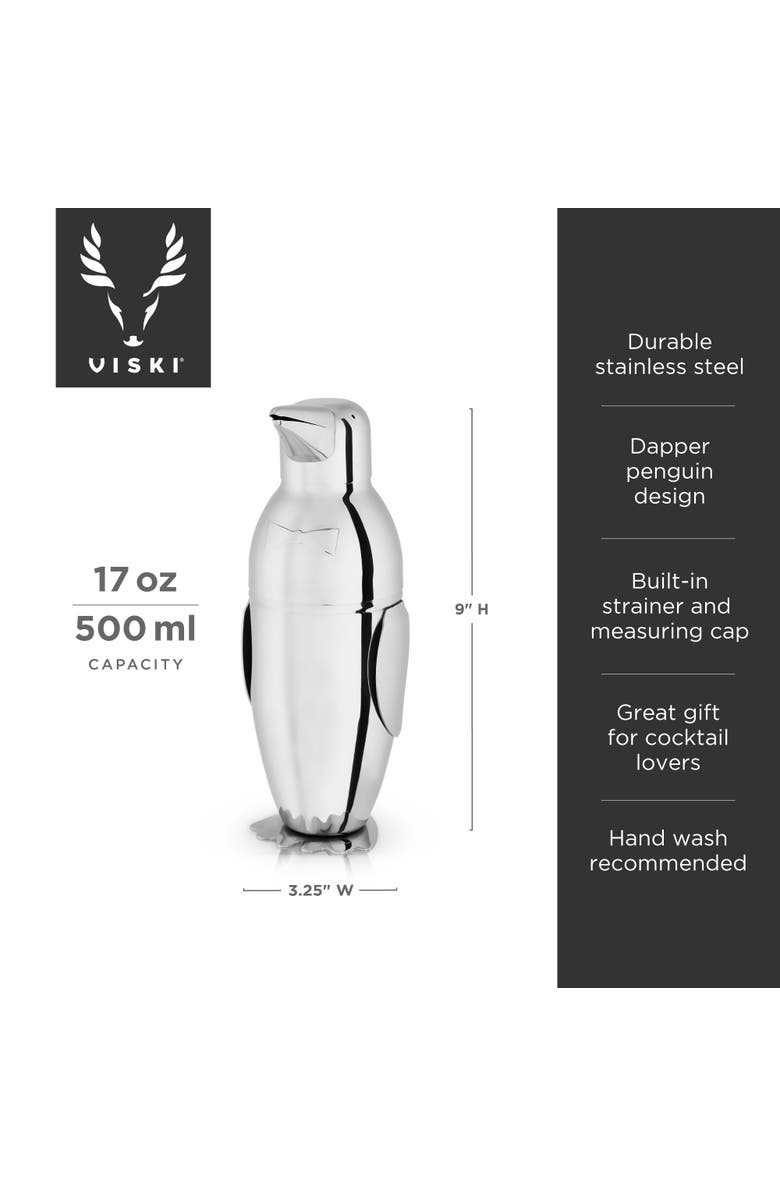 Viski Irving Penguin Cocktail Shaker in Stainless Steel, Alternate, color, Silver