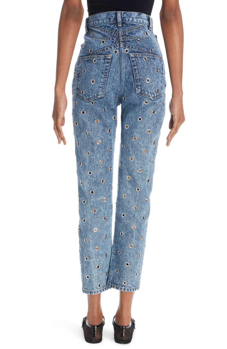 Alaïa High Waist Crop Eyelet Rigid Jeans, Alternate, color, 