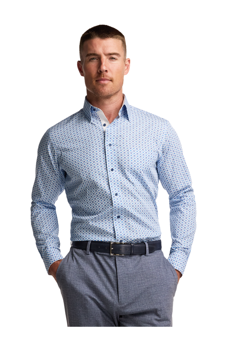Cotton Point Collar Poplin Tailored Contrast Trim Button Cuff Long Sleeve Shirt, Alternate, color, Blue