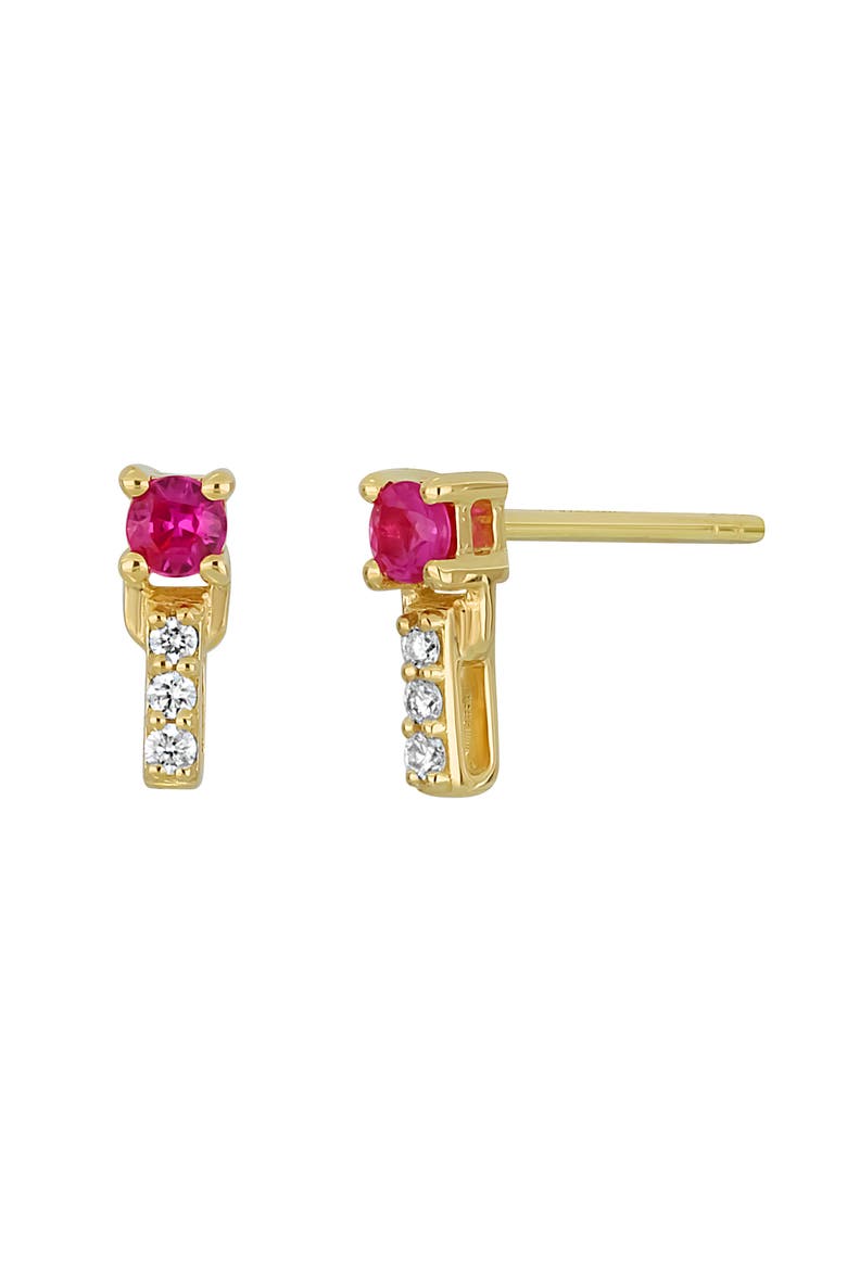 El Mar Gemstone & Diamond Bar Stud Earrings, Main, color, 18K YELLOW GOLD RUBY