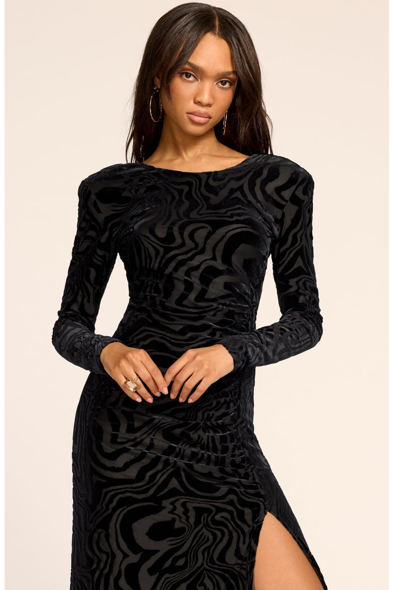 April Long Sleeve Slit Maxi Dress, Alternate, color, BLACK SWIRL