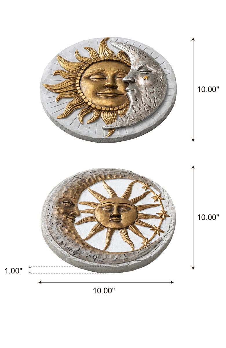 Glitzhome Set of 2 Cement Sun and Moon Textured Stepping Stones, Alternate, color, Gold