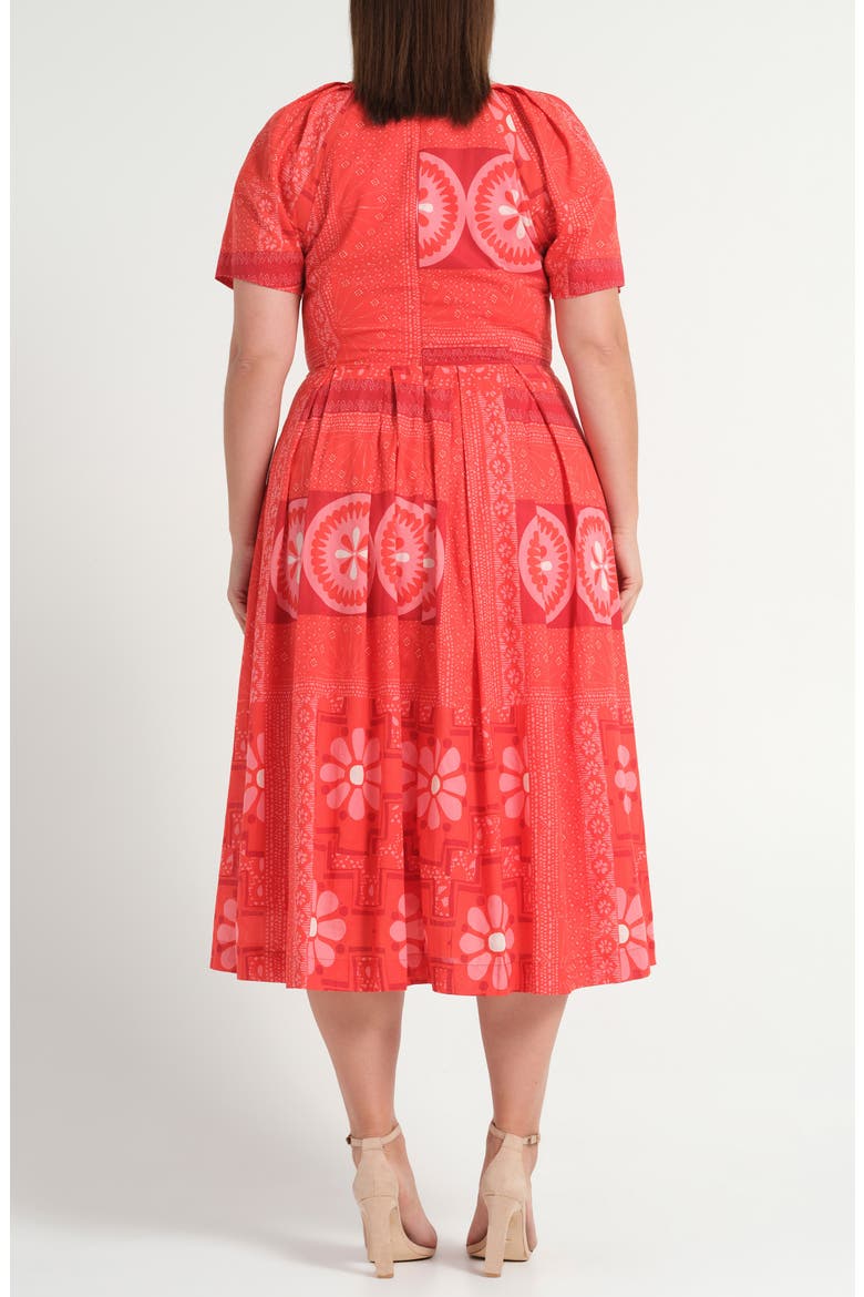 Amity Pleated Puff Sleeve Cotton Fit & Flare Dress, Alternate, color, CRIMSON TILE